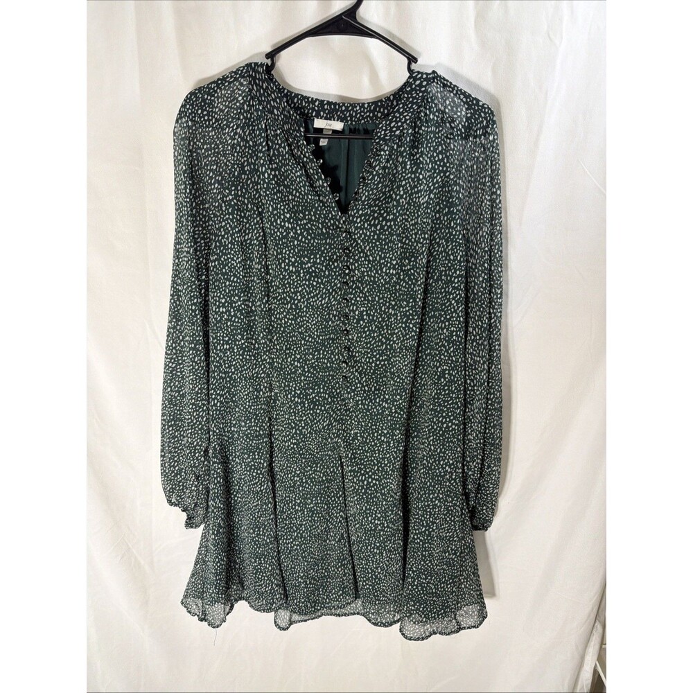 Joie Green Polka Dot Mini Dress Balloon Long Sleeve Shift Chiffon Size Large